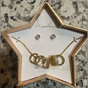 Mia Sarina 18KT Gold-Plated Necklace with Stud Earrings Set - Gold